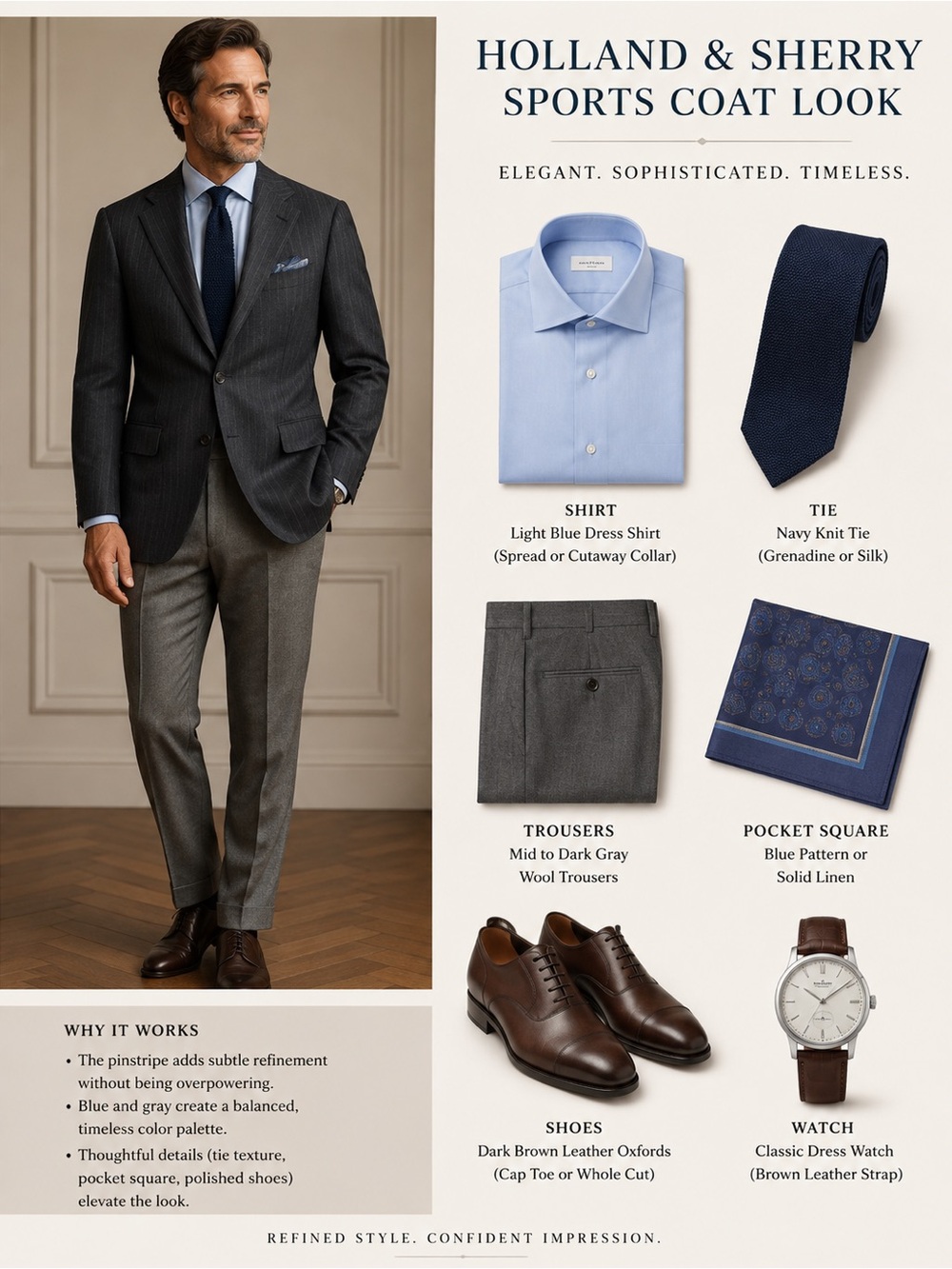 HOLLAND & SHERRY | Men's Charcoal Pinstripe Blazer - Classic Tailored Sport Coat